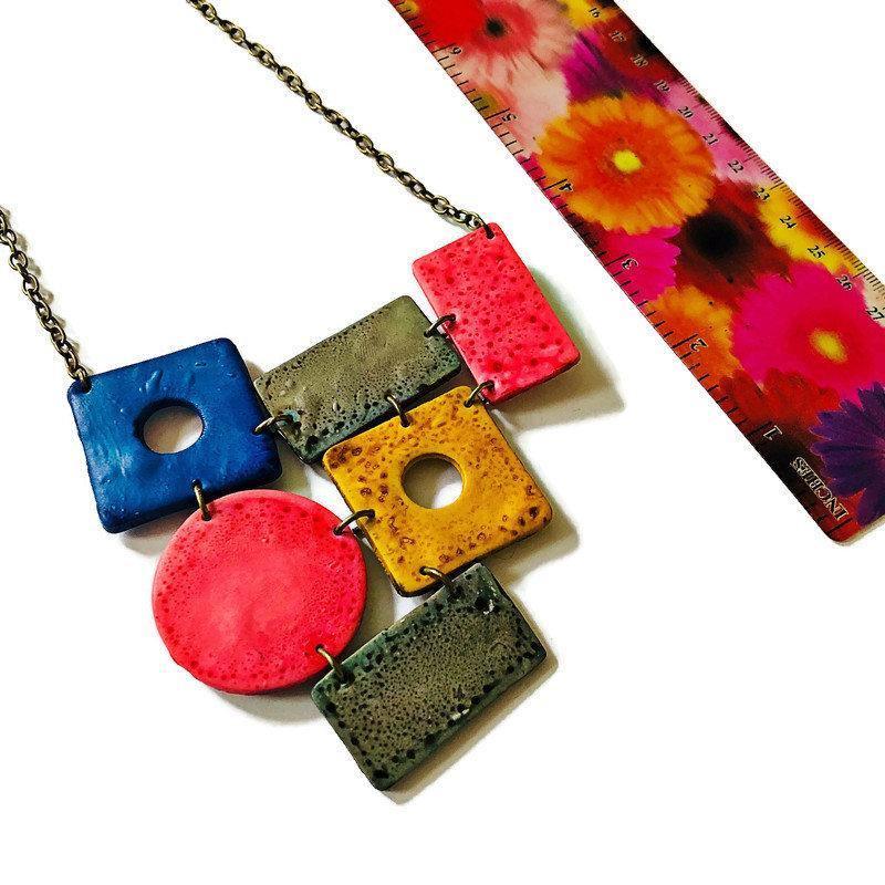 Colorful Geometric Jewelry Set — Statement Necklace & Earrings