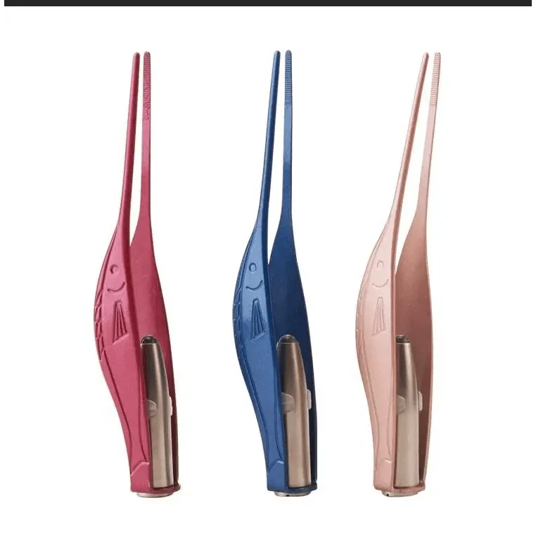 LED Flashlight Stainless Steel Tweezers Ear Pick Clean Colorful Tweezers Tool Hair Removal Care