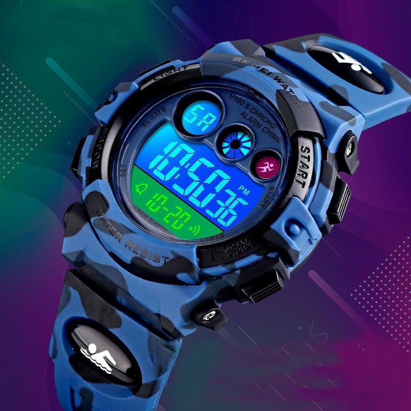 Luminous Camouflage Kids Watches LED Colorful Flash Digital Waterproof Alarm Date Week Digital Sport Watch For Boys Girls Kid Waterproof Electronic Multi Function Casual Outdoor Watches