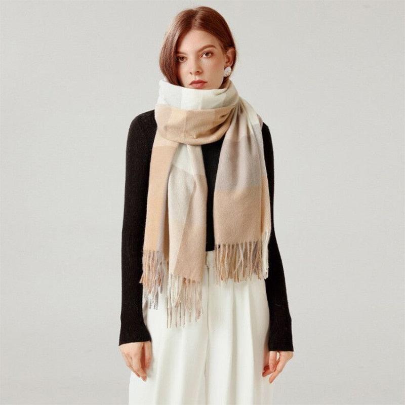 Luxury Fashion Autumn Winter Soft Warm Scarf Plaid Colorful Hijabs Cashmere Scarves Warm Soft Bandana Women's Lightweight Scarves Elegant Echarpe  Escharpe Soft Wool Elegant Tassel For Women