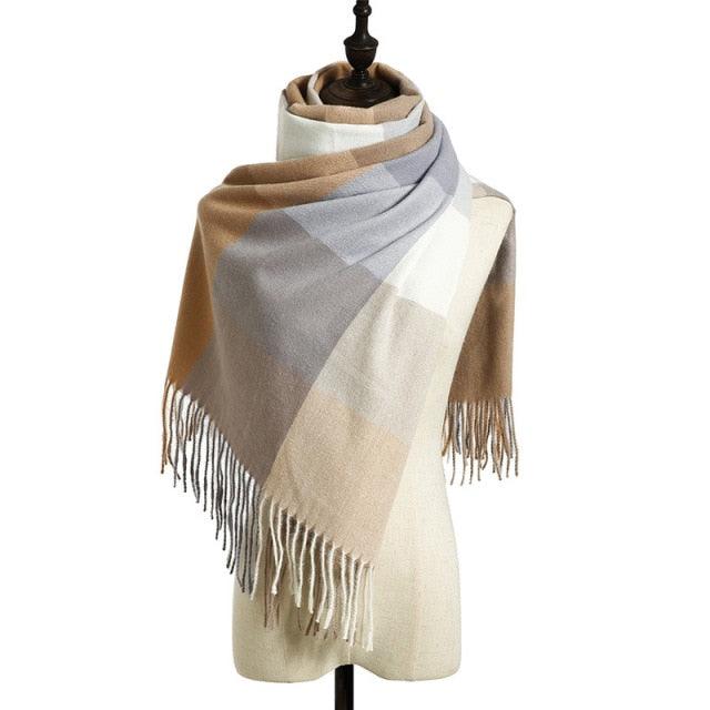 Luxury Fashion Autumn Winter Soft Warm Scarf Plaid Colorful Hijabs Cashmere Scarves Warm Soft Bandana Women's Lightweight Scarves Elegant Echarpe  Escharpe Soft Wool Elegant Tassel For Women