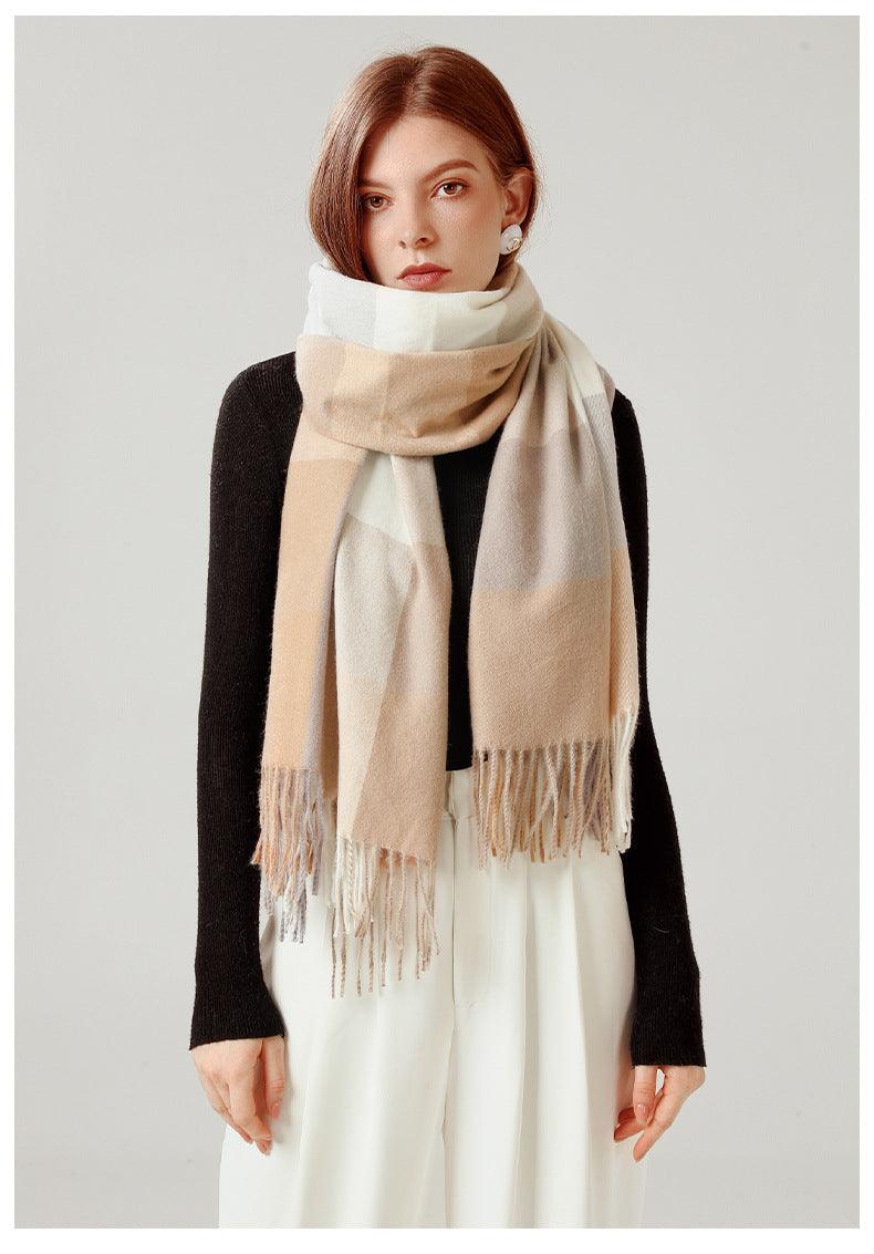Luxury Fashion Autumn Winter Soft Warm Scarf Plaid Colorful Hijabs Cashmere Scarves Warm Soft Bandana Women's Lightweight Scarves Elegant Echarpe  Escharpe Soft Wool Elegant Tassel For Women