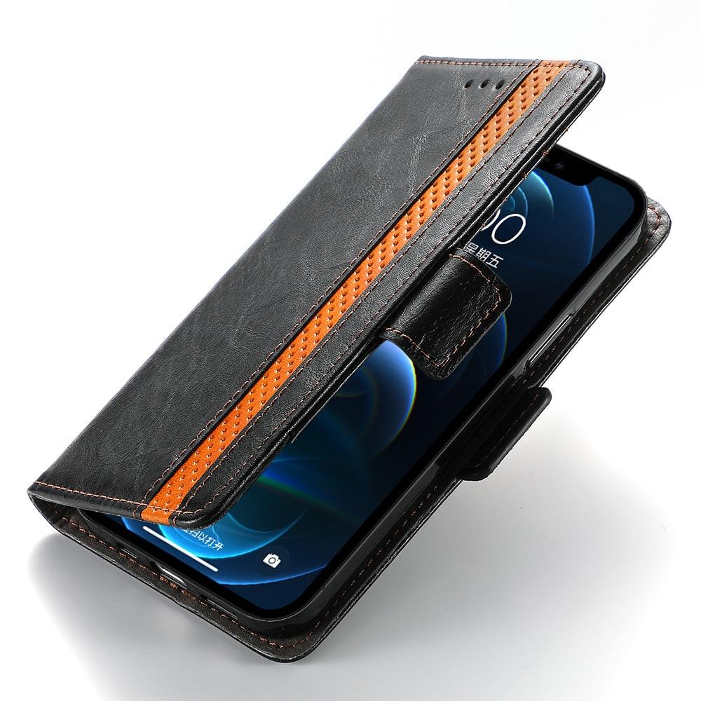 Luxury Leather Case For iPhone 13 11 12 14 Pro Max Mini Wallet Pocket Flip Case Cover Vintage Luxury Genuine Leather Fashion Business Classic Flip Case For Men