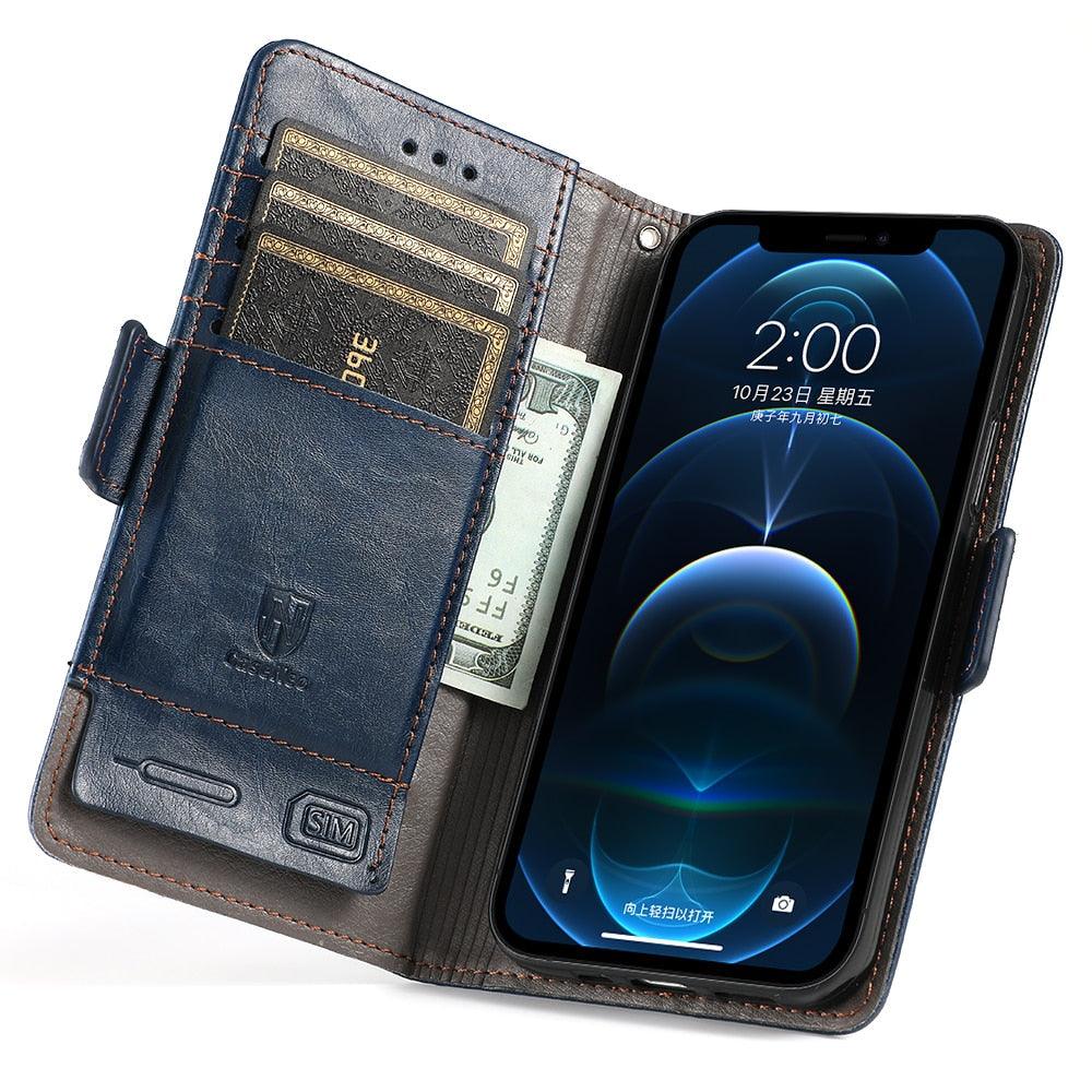 Luxury Leather Case For iPhone 13 11 12 14 Pro Max Mini Wallet Pocket Flip Case Cover Vintage Luxury Genuine Leather Fashion Business Classic Flip Case For Men