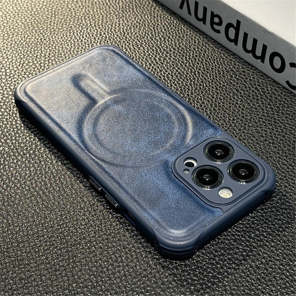 Luxury Leather Magnetic Wireless Charging Case For iPhone 14 11 12 13 Pro Max X XS XR 8 7 Plus Shockproof Soft Cover Shockproof Unique Vintage Design Leather Case For iPhone