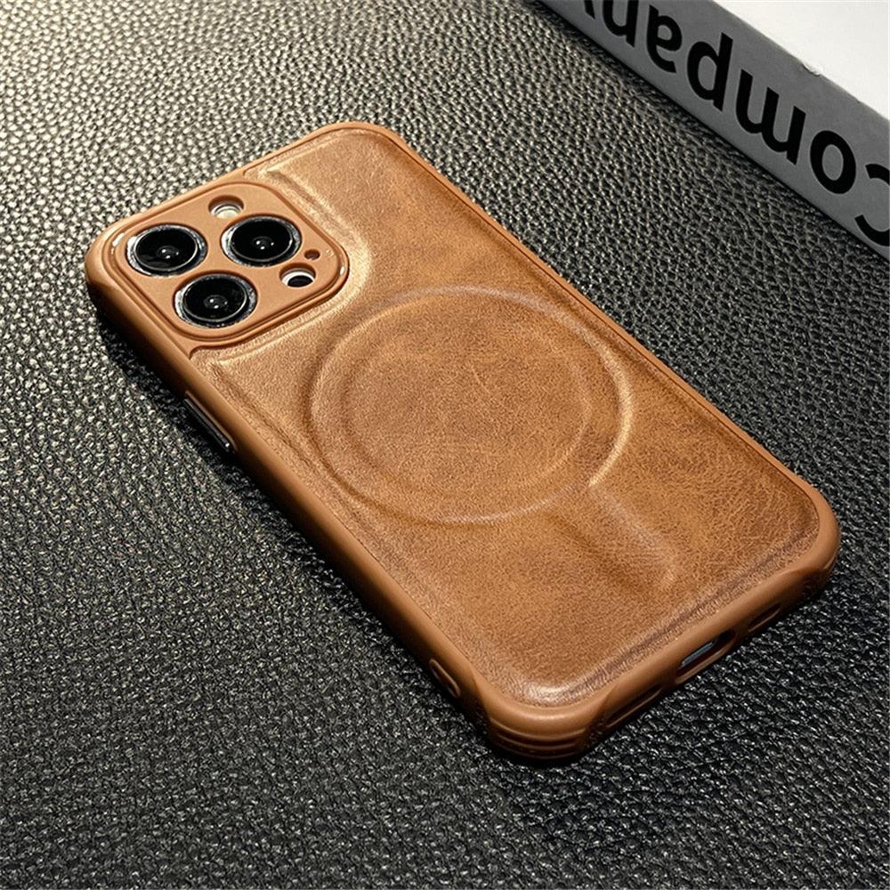 Luxury Leather Magnetic Wireless Charging Case For iPhone 14 11 12 13 Pro Max X XS XR 8 7 Plus Shockproof Soft Cover Shockproof Unique Vintage Design Leather Case For iPhone