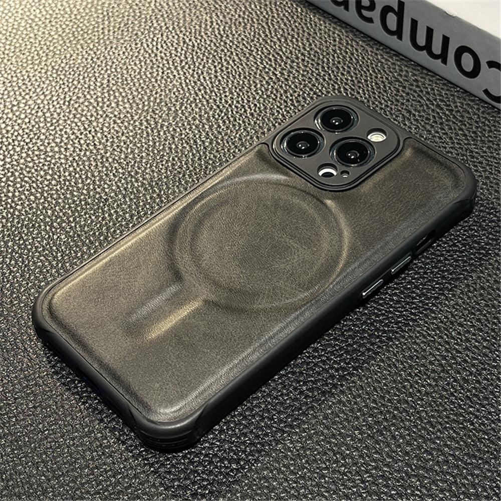 Luxury Leather Magnetic Wireless Charging Case For iPhone 14 11 12 13 Pro Max X XS XR 8 7 Plus Shockproof Soft Cover Shockproof Unique Vintage Design Leather Case For iPhone