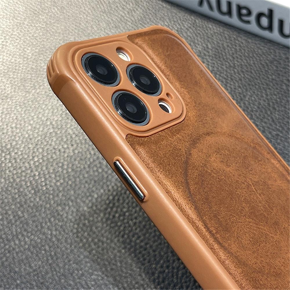 Luxury Leather Magnetic Wireless Charging Case For iPhone 14 11 12 13 Pro Max X XS XR 8 7 Plus Shockproof Soft Cover Shockproof Unique Vintage Design Leather Case For iPhone