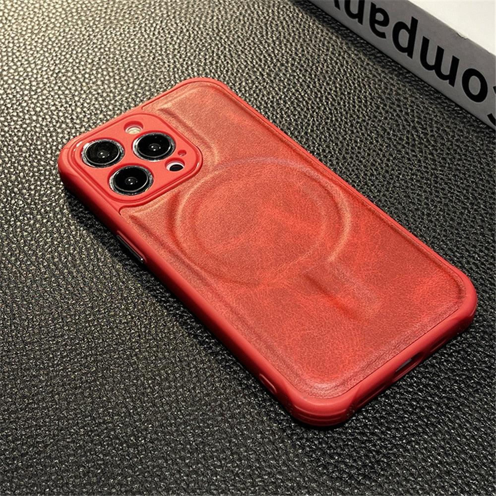 Luxury Leather Magnetic Wireless Charging Case For iPhone 14 11 12 13 Pro Max X XS XR 8 7 Plus Shockproof Soft Cover Shockproof Unique Vintage Design Leather Case For iPhone