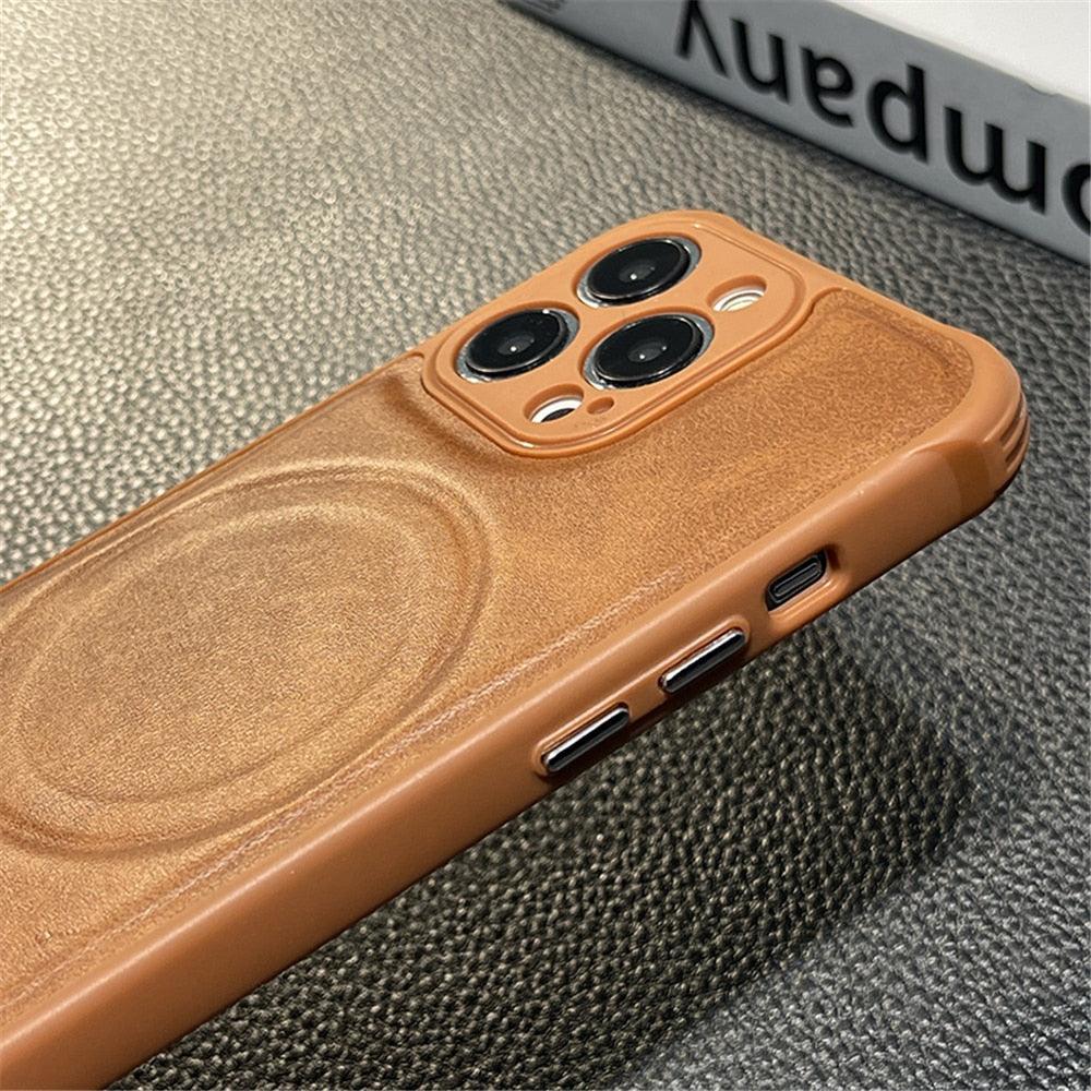 Luxury Leather Magnetic Wireless Charging Case For iPhone 14 11 12 13 Pro Max X XS XR 8 7 Plus Shockproof Soft Cover Shockproof Unique Vintage Design Leather Case For iPhone