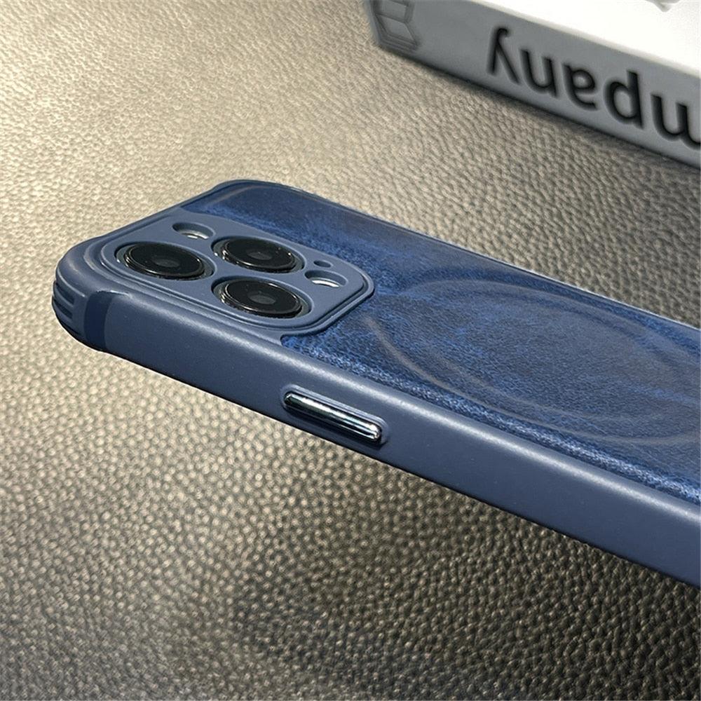 Luxury Leather Magnetic Wireless Charging Case For iPhone 14 11 12 13 Pro Max X XS XR 8 7 Plus Shockproof Soft Cover Shockproof Unique Vintage Design Leather Case For iPhone