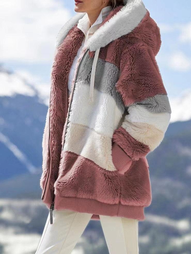 Modern Women Casual Jacket Coats Hip Hop New Autumn Winter Loose  Multicolor Hooded Jacket For Women Winter Fleece Jacket Hooded Solid Color Coats With Pockets Comfortable Jacket