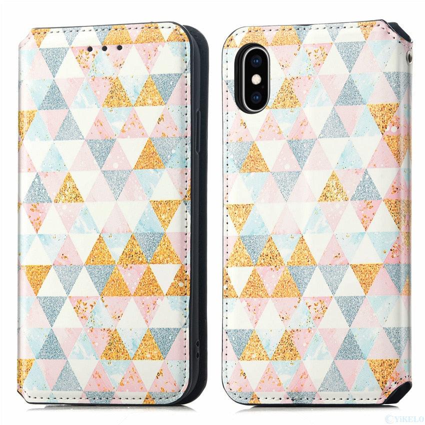 Multicolored Phone Case For iPhone 13 12 11 Pro Mini Cover Wallet Card Slot Flip Magnetic Leather PU Leather Flip Wallet Cover with Card Slots Case Cover