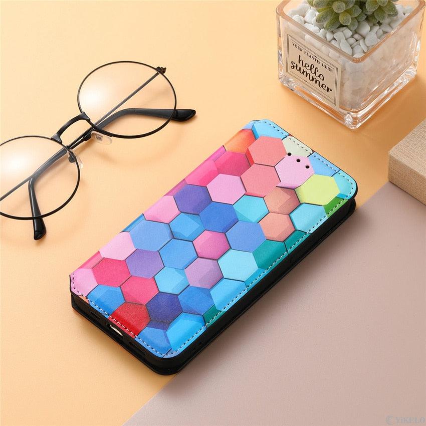 Multicolored Phone Case For iPhone 13 12 11 Pro Mini Cover Wallet Card Slot Flip Magnetic Leather PU Leather Flip Wallet Cover with Card Slots Case Cover