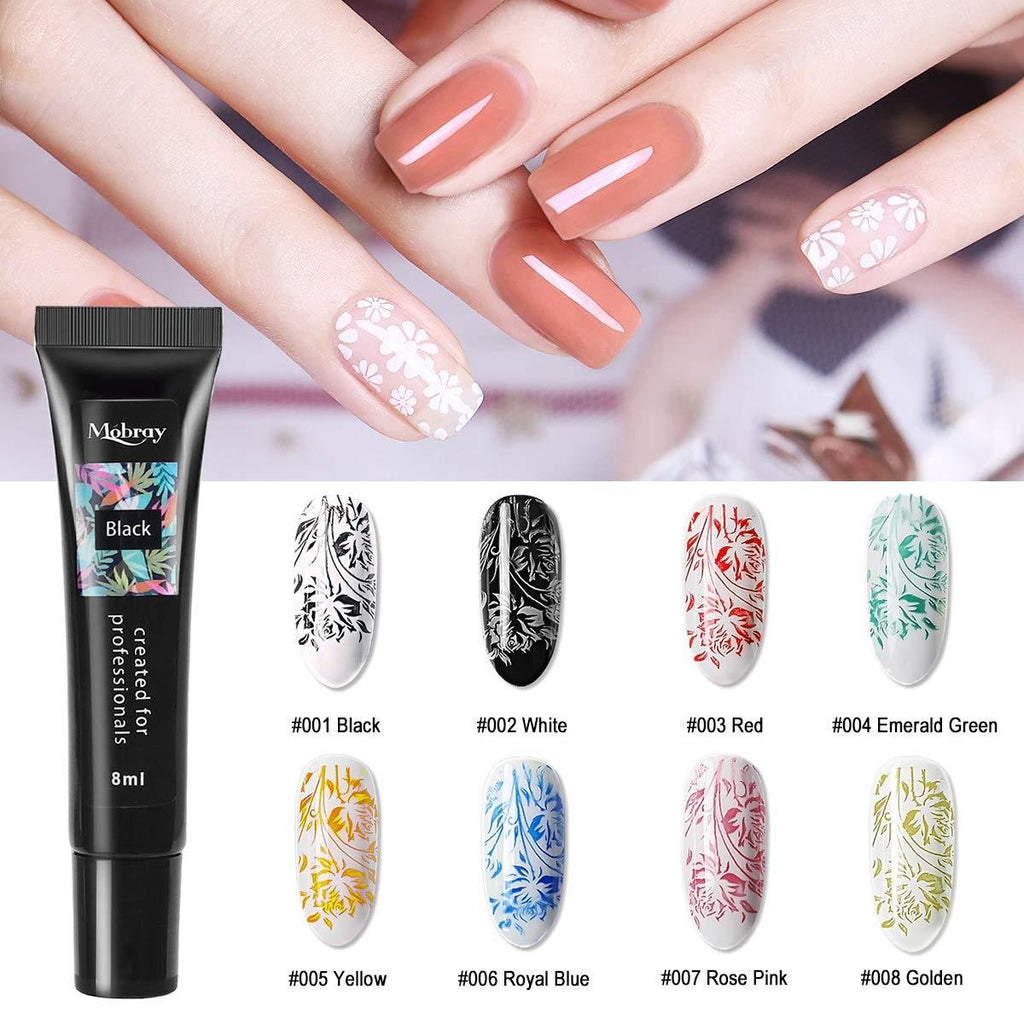 Nail Stamping Gel Set 8 Colors UV Gel Varnish for Nail Art Stamping Plate 4 Boards Black White Nail Gel for Girls and Women