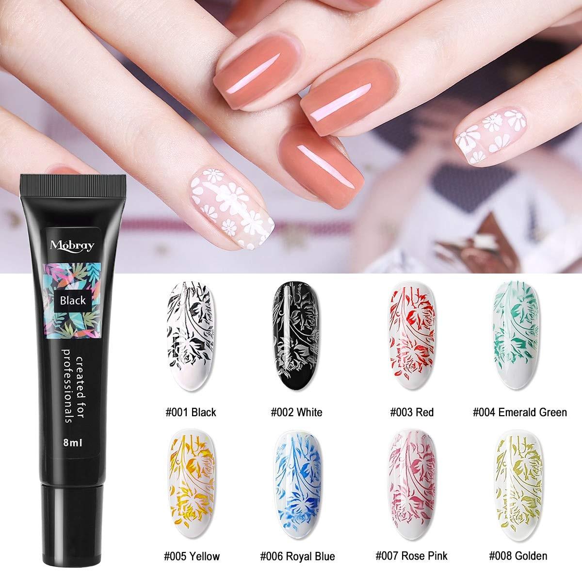 Nail Stamping Gel Set 8 Colors UV Gel Varnish for Nail Art Stamping Plate 4 Boards Black White Nail Gel for Girls and Women