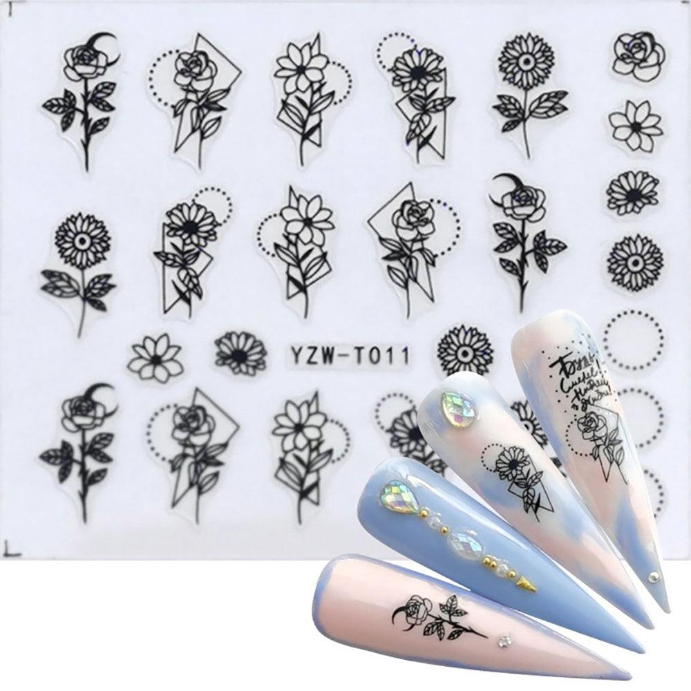 Nail Stickers for Manicure Nail Sticker Sliders For Nails Decal Self-adhesive Nails Figures Transfer Black Accessories Sliders Manicure Decoration 3D Nail Supplies Holographic Decals Transfer Sliders Nail Design Manicures Nail Self-Adhesive Sticker