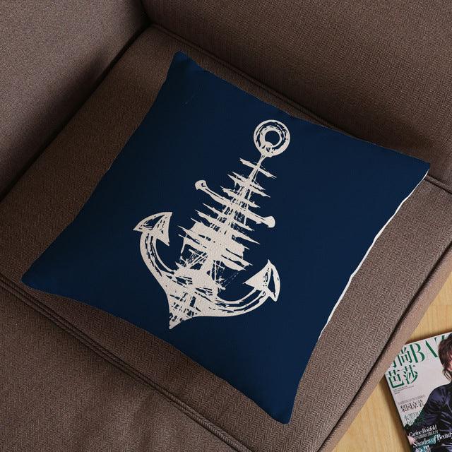 Navigation Navy Blue Nautical Shell Starfish Linen Pillow Cover Blue Anchor Navigation Anchor Sailboat Pillowcase Marine Cushion Cover Sofa Home Decorative Cushion Cover For Home