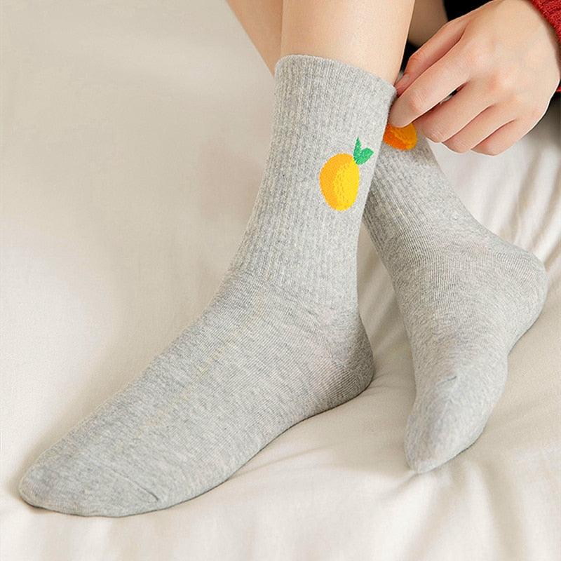 New Elegant Fruit Printed Breathable Cotton Socks Happy Funny Unisex Socks Candy Colors Harajuku Casual Cotton Crew Socks For Men And Women