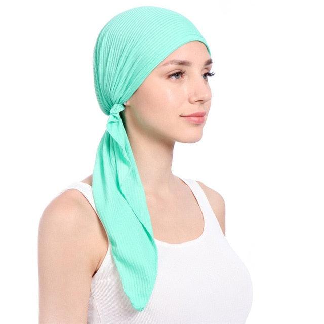 New Fashion Soft Cotton Solid Color Elastic Wrap Lightweight Scarf Hats Muslim Turban Elegant Bonnet Inner Hijab Hat Female Turbantes caps For Women