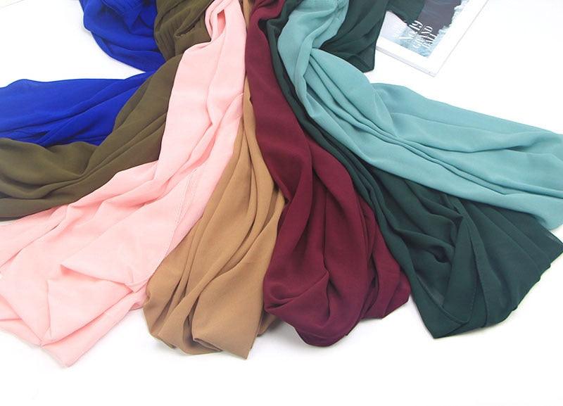 New Long Solid Colorful Soft Chiffon Hijab Elegant Scarf Wrap Lightweight Islamic Head Wear Escharpe Shawls Headband Stole Muslim Hijabs Wrap Headscarf Scarves Colors For Women