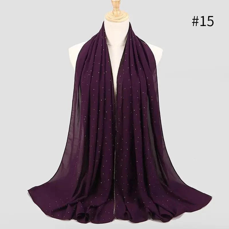 New Luxurious Gold Chiffon Head Scarf Solid Soft Long Muslim Scarves For Women Hijab Musulman Female Shawl and Wrap