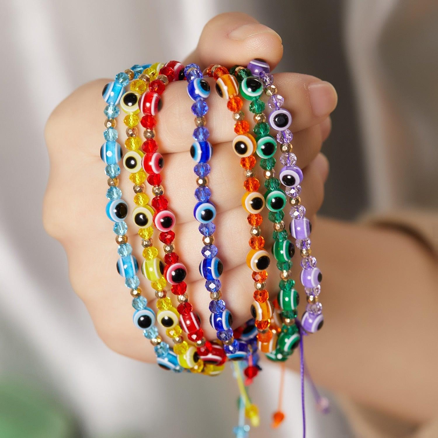 Pinky Promise Blue Bracelet Sets Colorful Crystal Bead Rope Chain Lucky Couple Bracelets Colorful Eye Bracelets Handmade Braided Rope Bracelets For Women Friendship Charm Jewelry