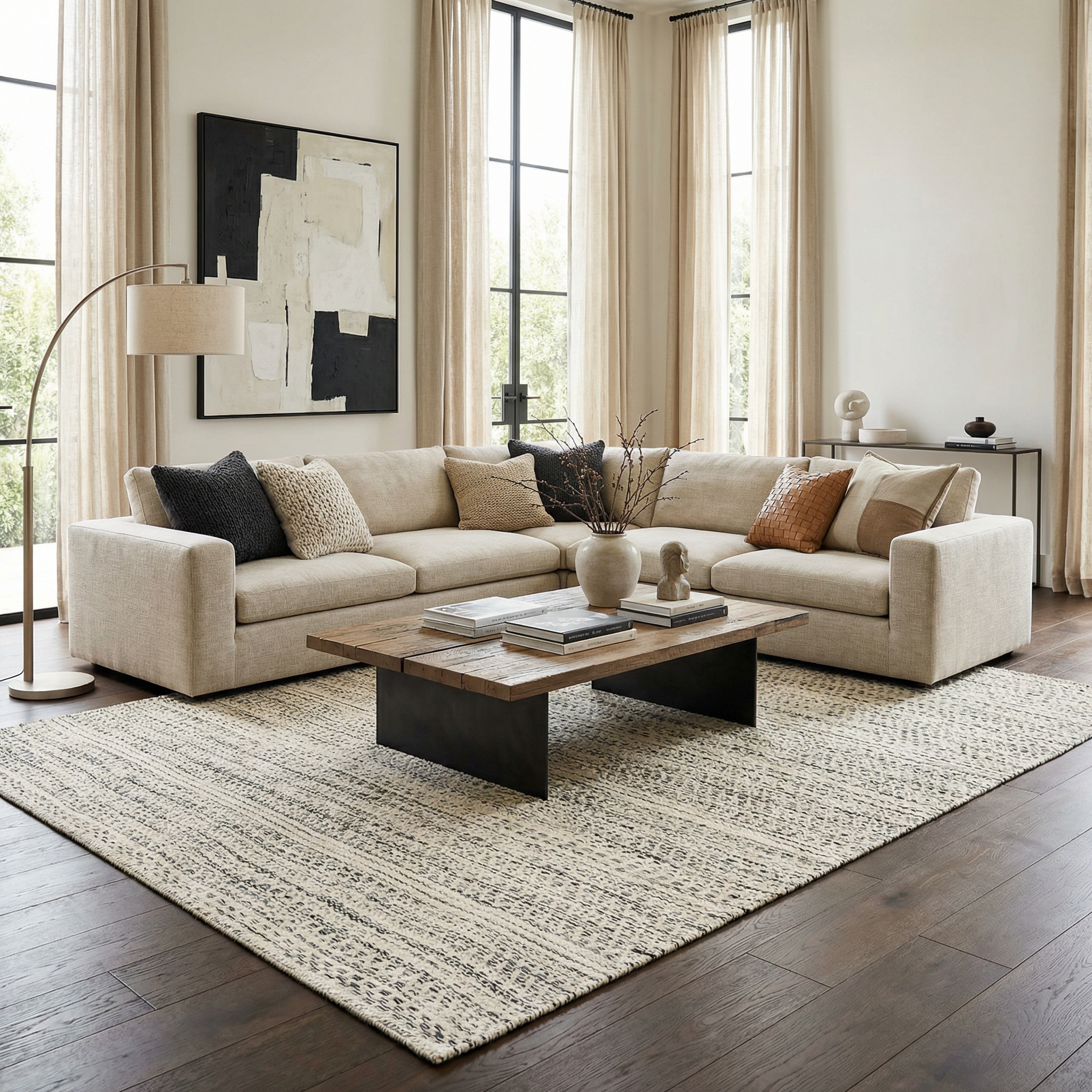 Williford Wool Area Rug with Cream and Black Colors