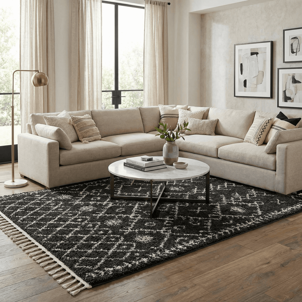 Thetford Black Berber Shag Rug for Home Decor