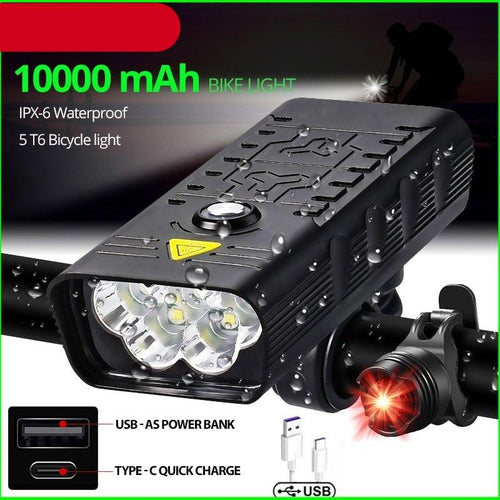 10000mAh Bike Light USB Rechargeable 5000 Lumens Bike Headlight LED Super Bright Front Lights And Back Rear Light Set For Night Riding Bicycle Lights Front And Back Rechargeable With 3 Modes by Stevvex
