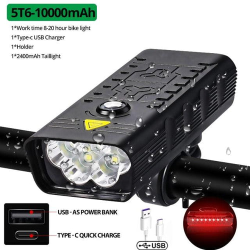 10000mAh Bike Light USB Rechargeable 5000 Lumens Bike Headlight LED Super Bright Front Lights And Back Rear Light Set For Night Riding Bicycle Lights Front And Back Rechargeable With 3 Modes by Stevvex