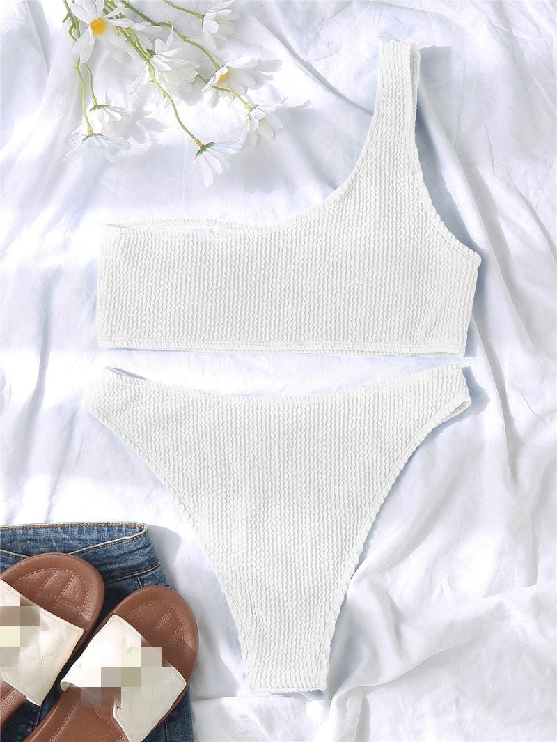 Women One-Shoulder Bikini Swimsuit Women Push Up Swimwear Women's Bathing Suit Comfortable Bikini Ribbed Two Piece Swimsuit Bikini Set Summer Bathing Suit Beach Wear Swimming Suit