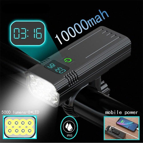 10000mAh Bicycle Front Light Bicycle 8 LED Front Bike Light Headlight Bike Accessories USB Rechargeable Bicycle Headlight With IP65 Waterproof Lighting Modes Bicycle Light Fits For Bike All Road Bicycle by Stevvex