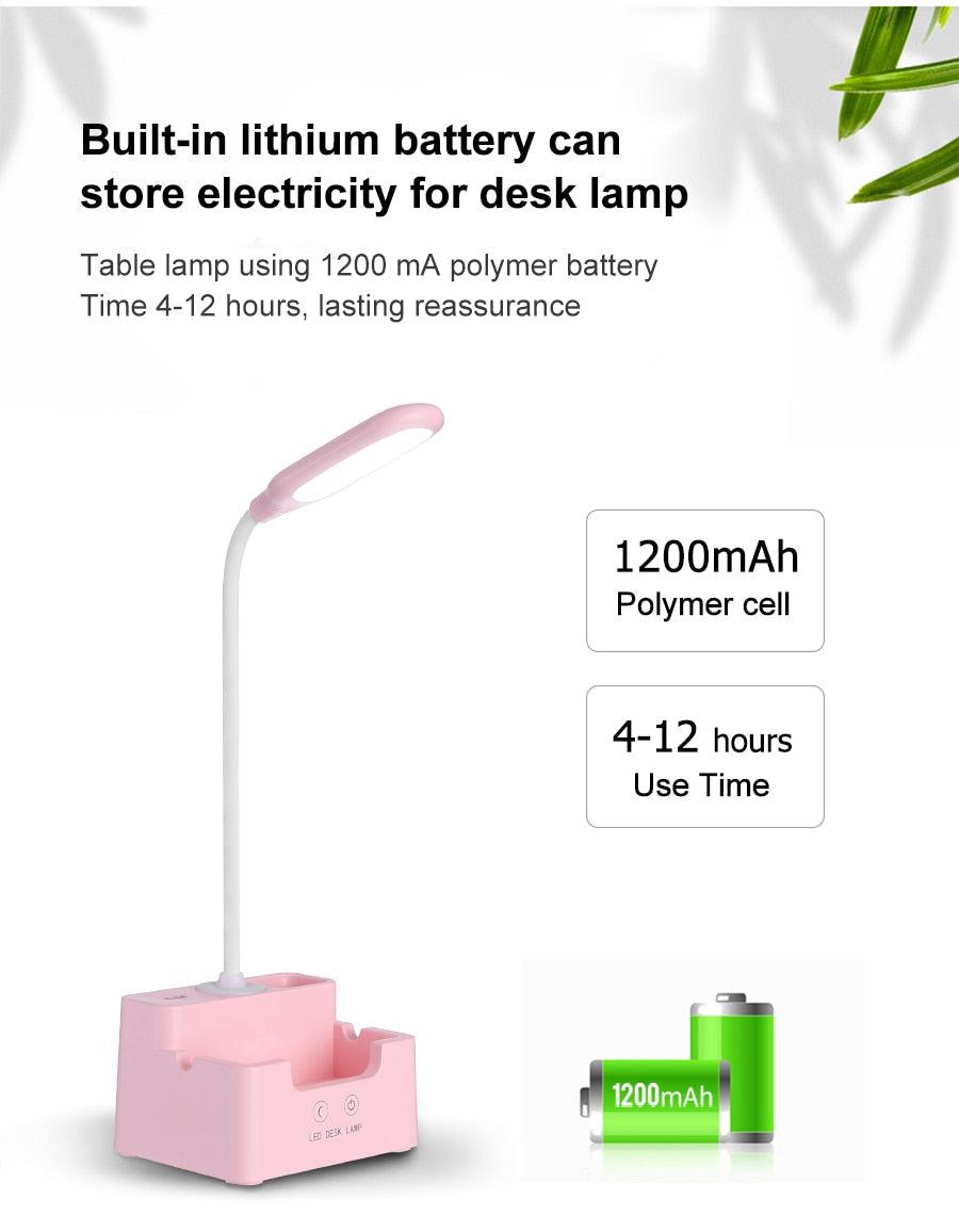 Rechargeable Led Table Lamp With Fan Touch Dimmable Desk Lamp Eye protection Reading Light For Kid With Phone Hoder Pen Holder Decorative Table Lamp Cute Study Lamps for Bedroom Décor