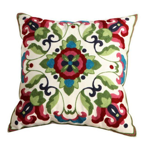100% Cotton Embroidery Flower Pattern Pillow Cover Home Decoration Sofa Cushion Cover Housewarming Gift Pillow Case Decorative Embroidered Pillow Cover Handmade Cotton Cover For Throw Pillows Beautiful Modern Floral Patterns 45x45cm by Stevvex