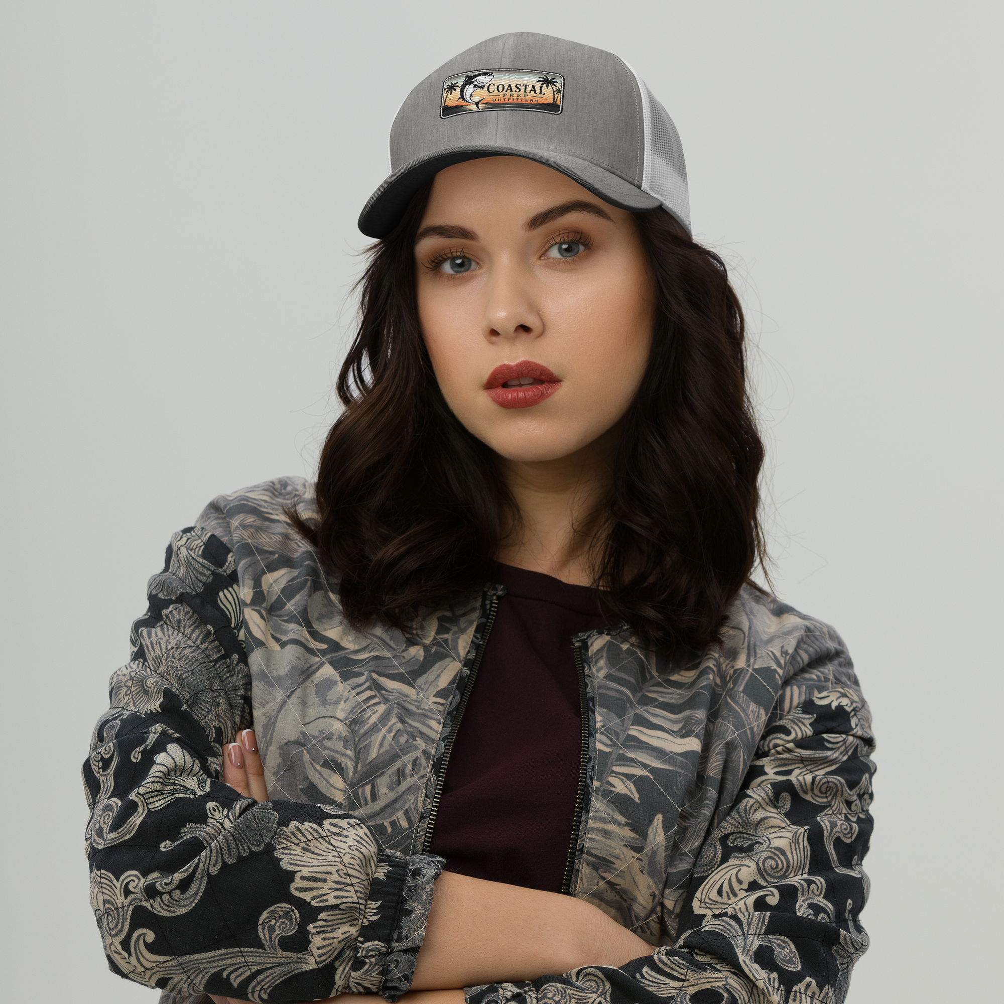 Bow Tie Tuna Trucker Hat | Coastal Prep Outfitters Snapback | Coastal Sunset Patch Cap