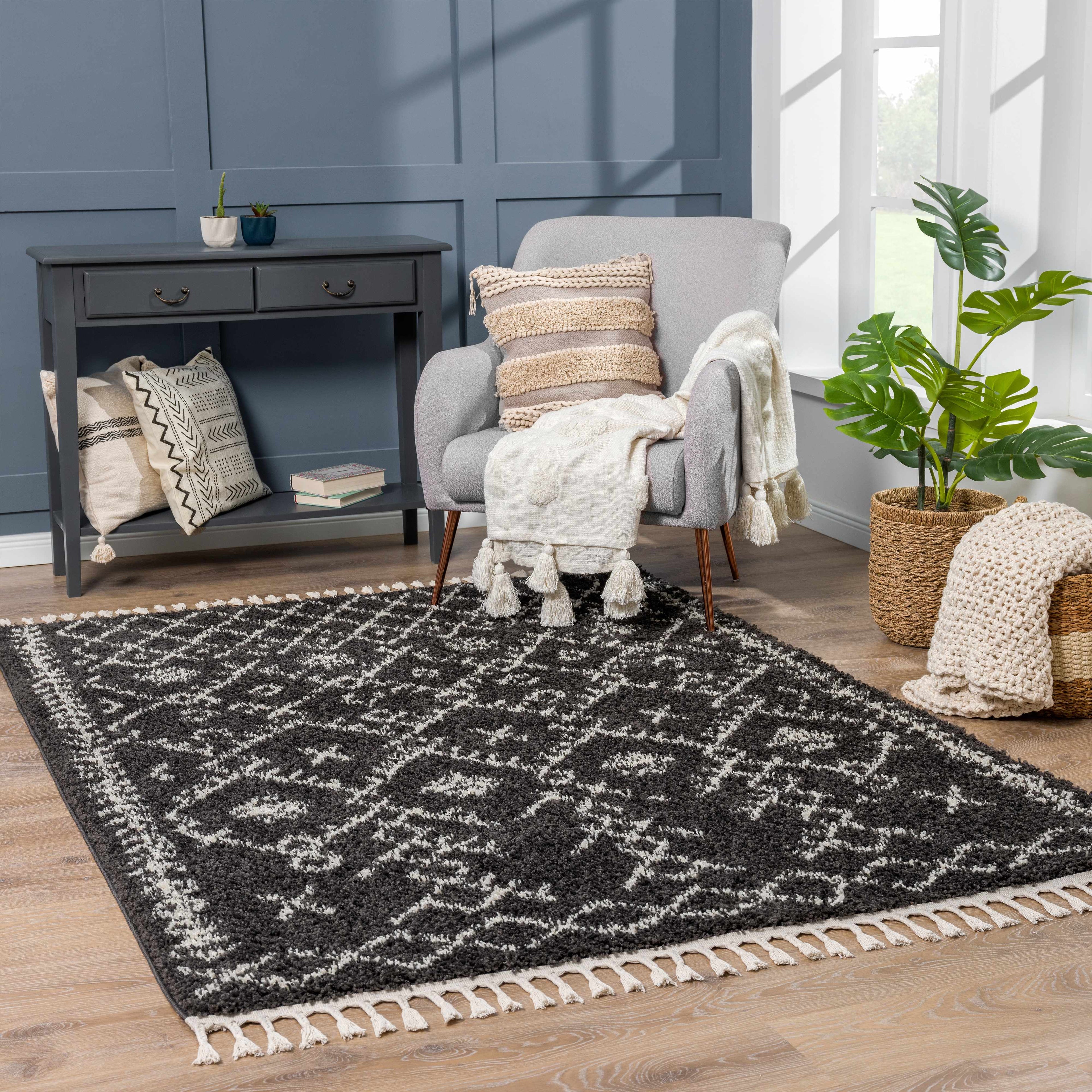 Thetford Black Berber Shag Rug for Home Decor