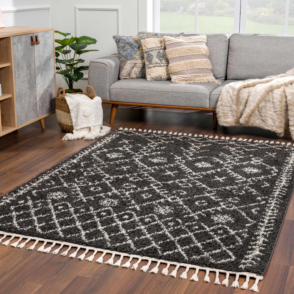 Thetford Black Berber Shag Rug for Home Decor