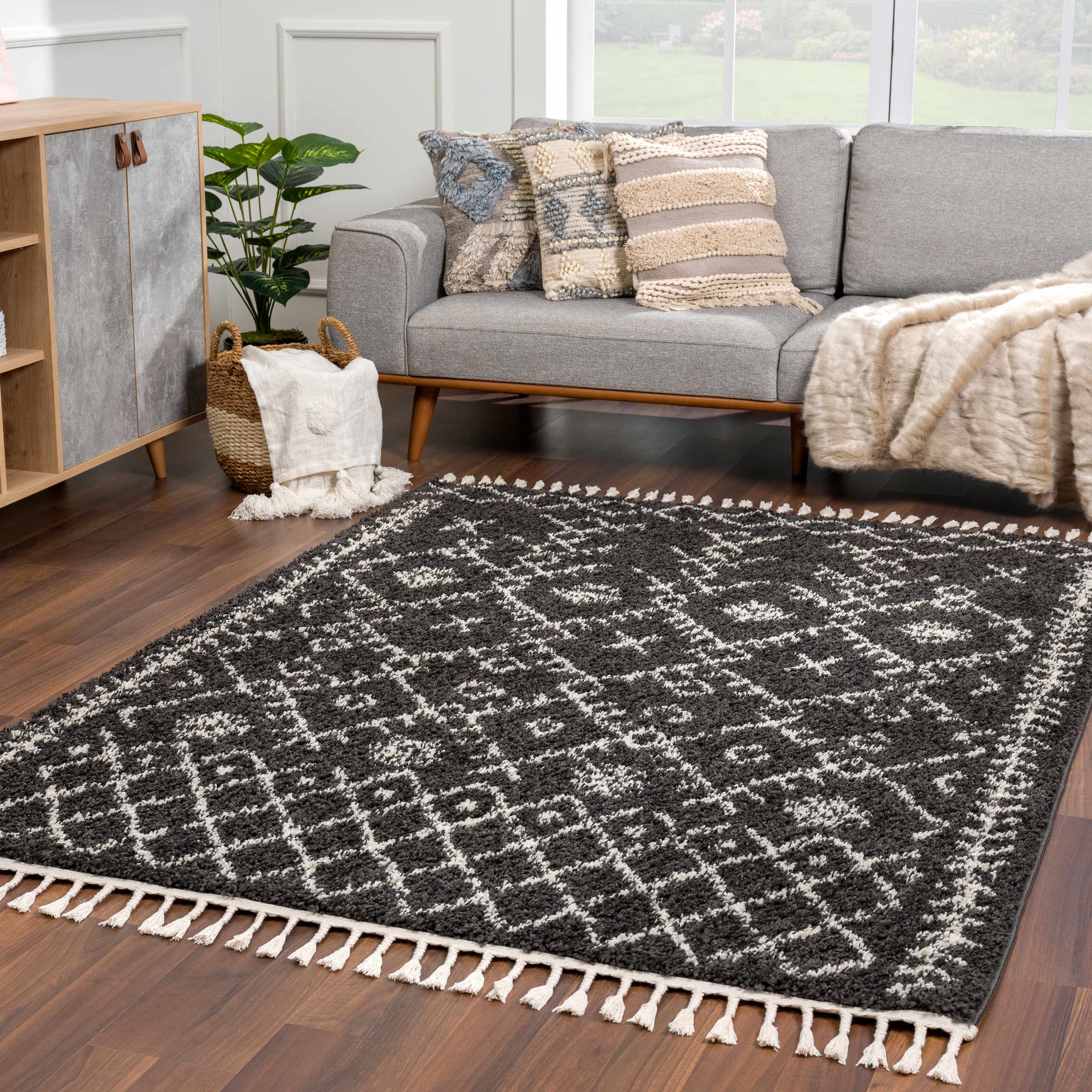 Thetford Black Berber Shag Rug for Home Decor
