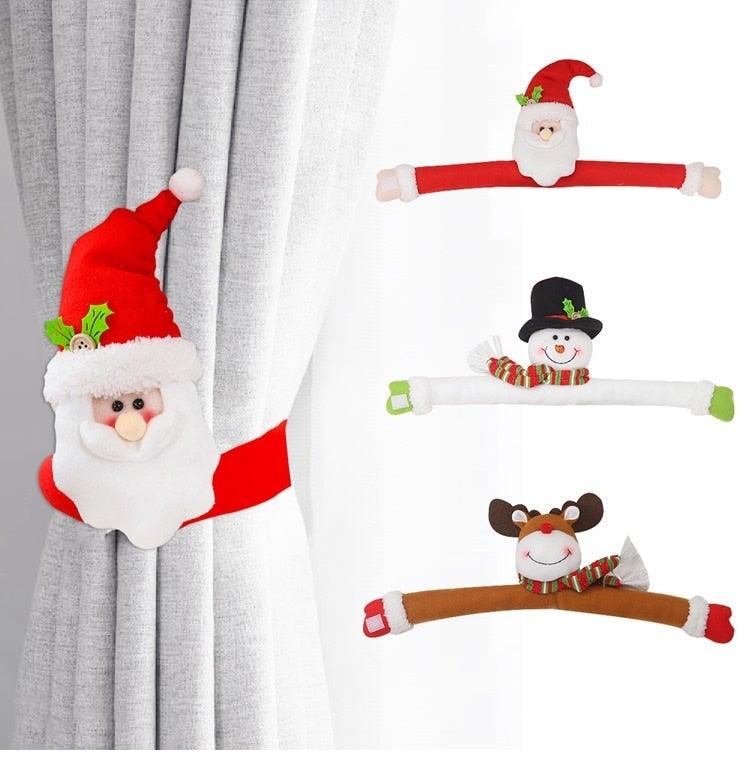Santa Claus Elk Christmas Curtain Decor Merry Christmas Decor For Home Christmas Ornaments Gift Curtain Tieback Santa Curtain Buckle Tieback Curtain Holder Fastener Doll Wine Bottle Topper for Home Window Decorations