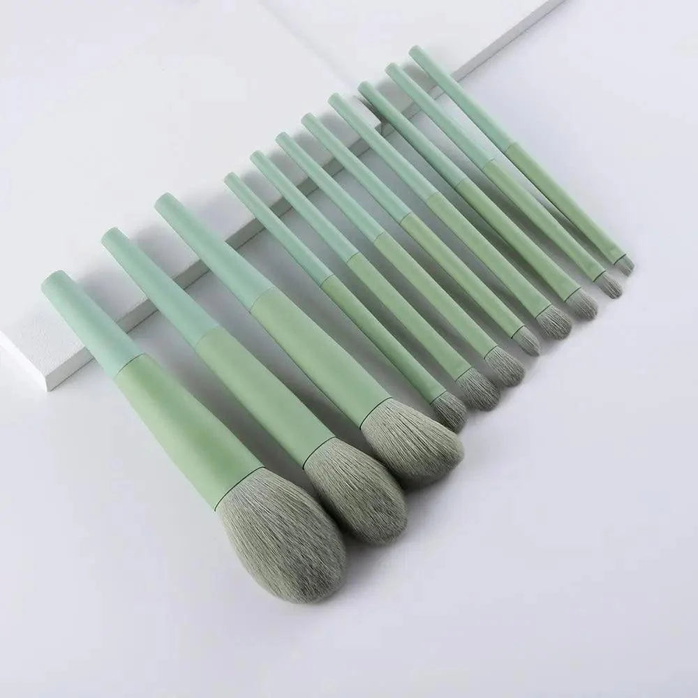 Sizzling 11/8pcs Natural Hair Green Makeup Brushes Foundation Powder Eyeshadow Eyebrow Brush Set Profesional Cosmetic Tool