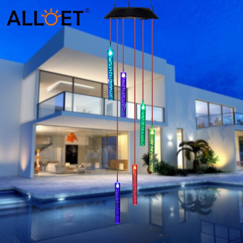 Smart LED Solar Powered Wind Chime Lamp 6 Bubble Column Waterproof Outdoor Landscape Wind Bell Light Water Courtyard Garden Hanging Outdoor Lights Unique Decor Gifts For Wife Mom Grandma Neighbors