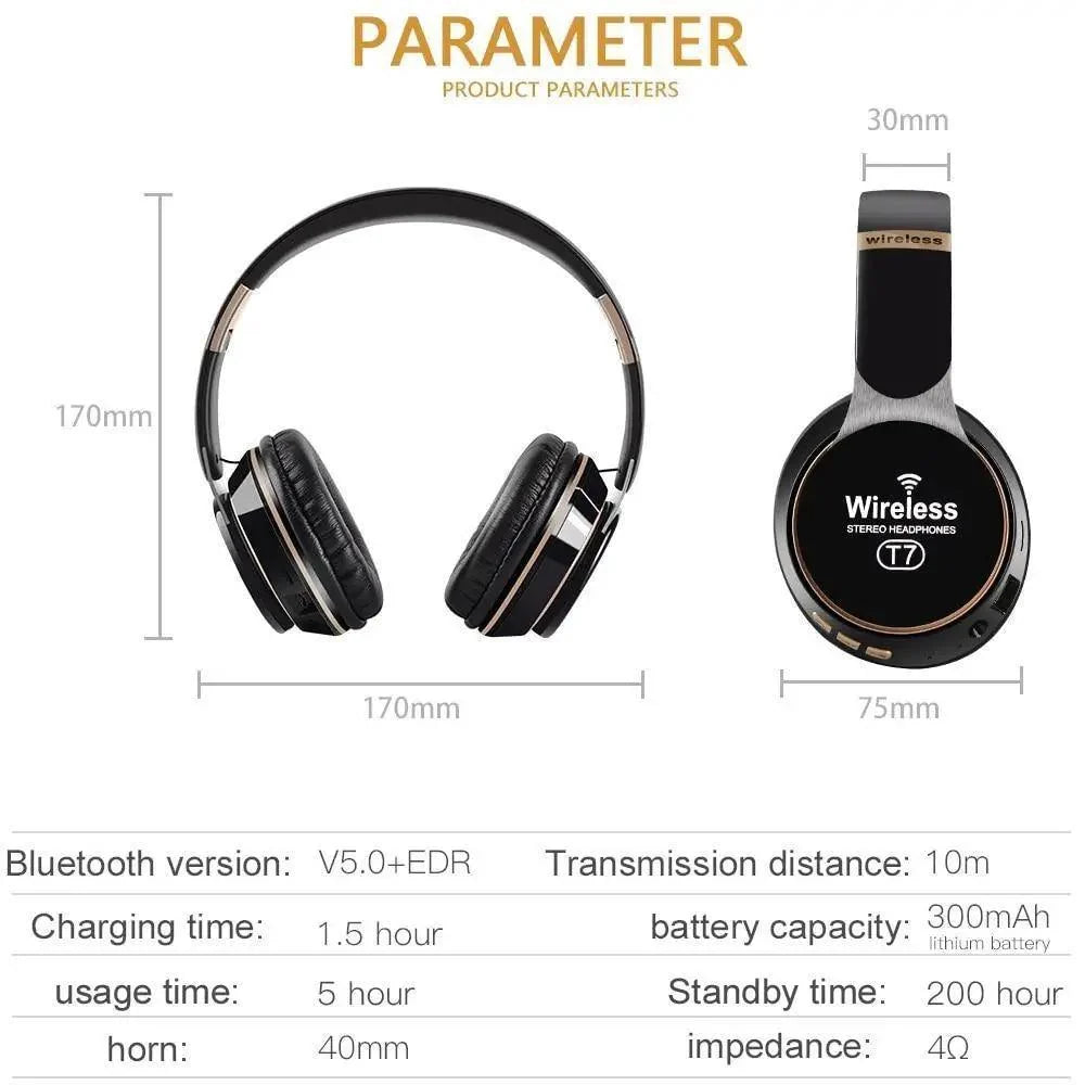 Stylish  Wireless Headphones 3D Stereo Bluetooth Foldable Gaming Headphones With Mic Foldable Lightweight Neckband Headphone For Mobile PC Laptop