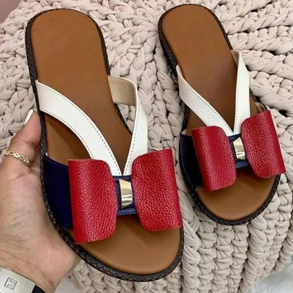 Summer Women Stylish Flat Sandals Fashion Elegant Soft Colors Butterfly Knot Design
