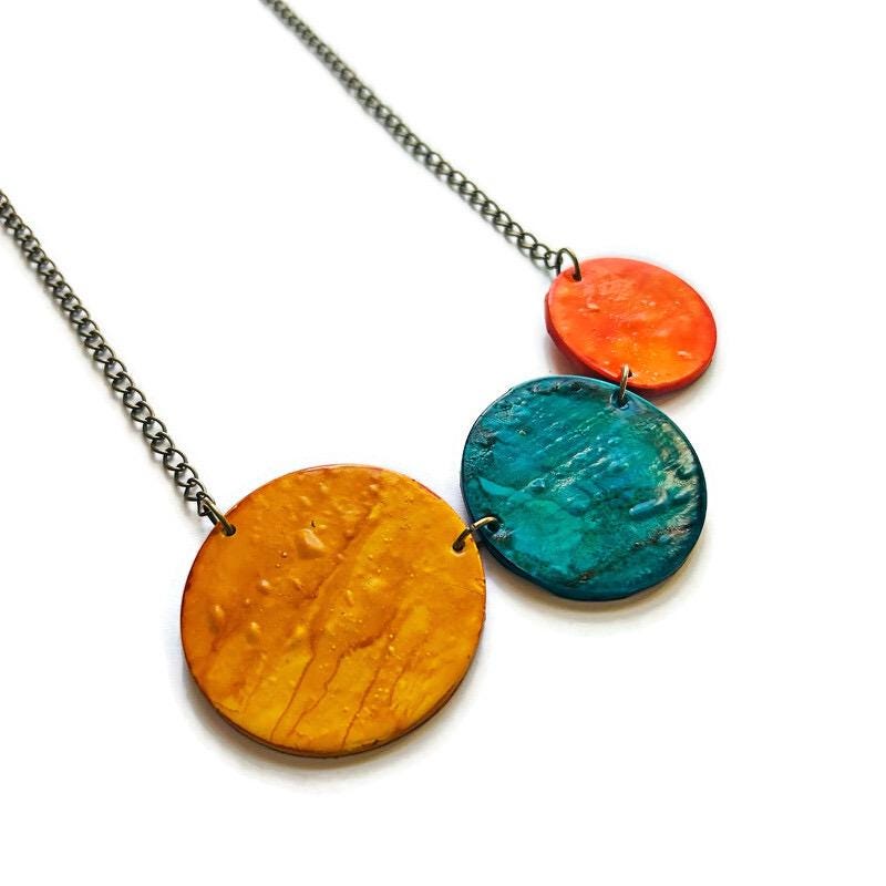 Bright Summer Jewelry Set- Circle Necklace & Earrings