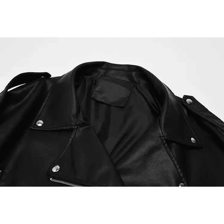 PU Faux Leather Jacket Women Loose Sashes Casual Biker Jackets Outwear Female Tops BF Style Black Leather Jacket Coat