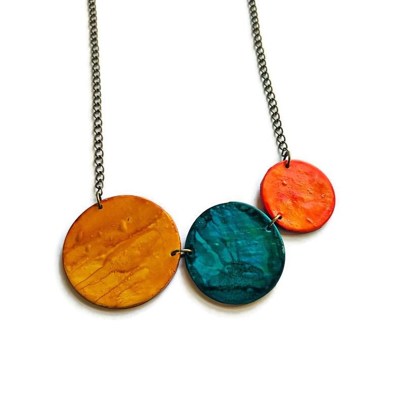 Bright Summer Jewelry Set- Circle Necklace & Earrings