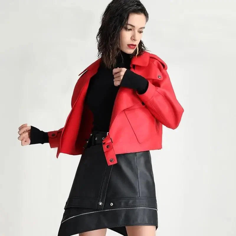 Unique Design Faux Leather Jacket Women Loose Soft Vintage Motorcycle Biker Coat Short Pu Leather Coat Female Punk Autumn Streetwear Outwear