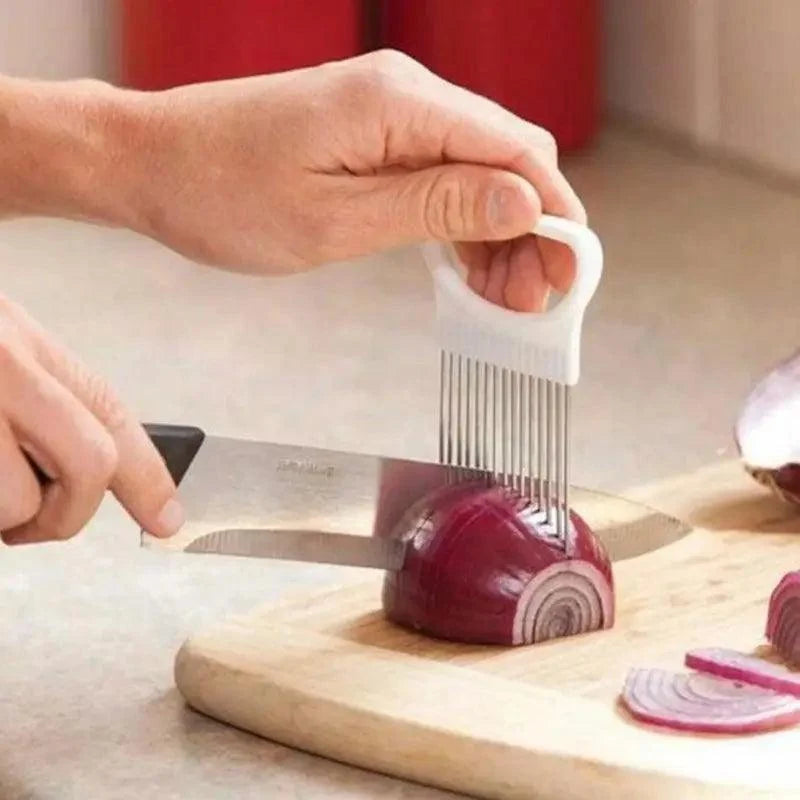 Unique Style 1PC Stainless Steel Onion Needle Onion Holder Handheld Simple Slicer Fruit Vegetable Cutter Potato Kitchen Tool Bar Accessories