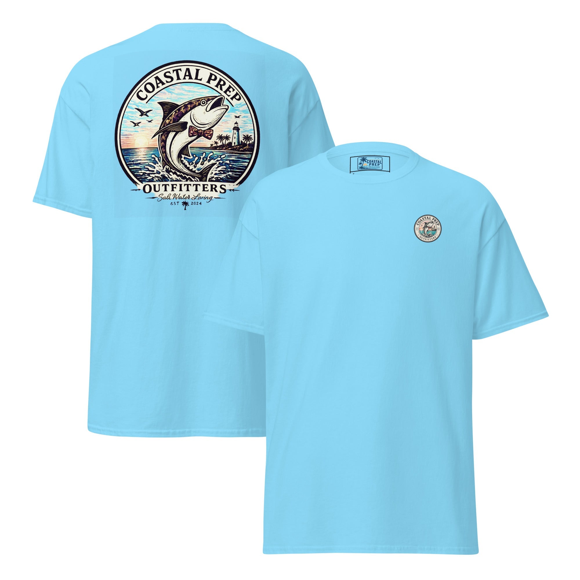 Coastal Prep Outfitters Bow Tie Tuna Sunset Graphic T-Shirt | Coastal Fishing Tee
